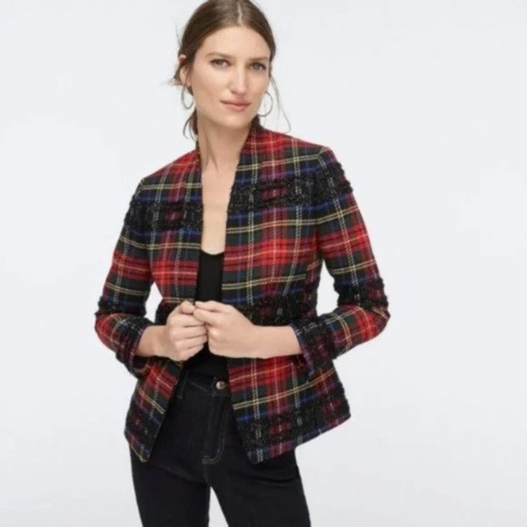 J. Crew Jackets & Blazers - J.Crew Going Out Lurex Stewart Tartan Blazer Jacket Size 4 Red Holiday AE992